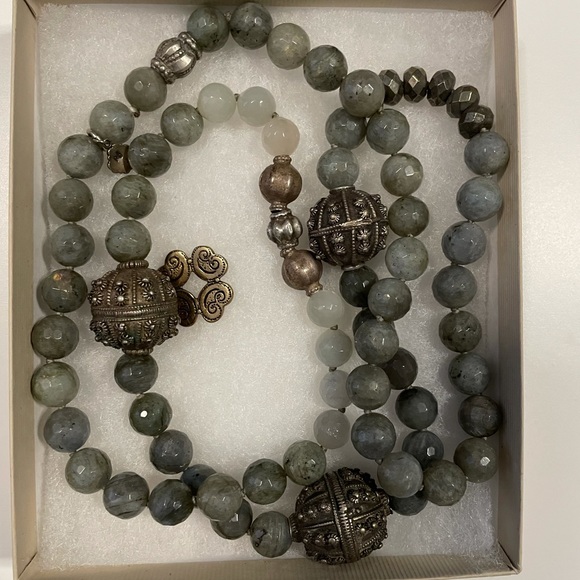 Yemen vintage silver beads labradorite bead necklace by Designer Ria B - Picture 8 of 9